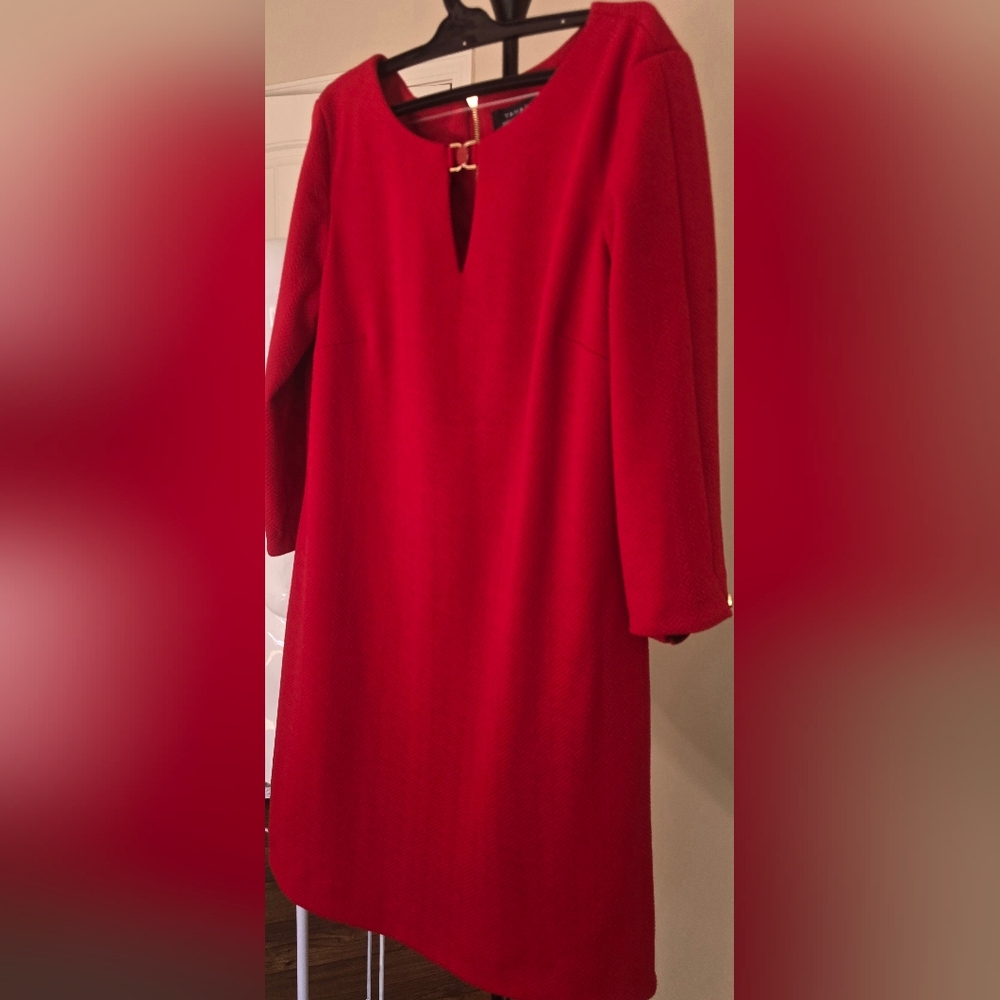 Red Sheath Dress for Work with Long Sleeves TAHARI